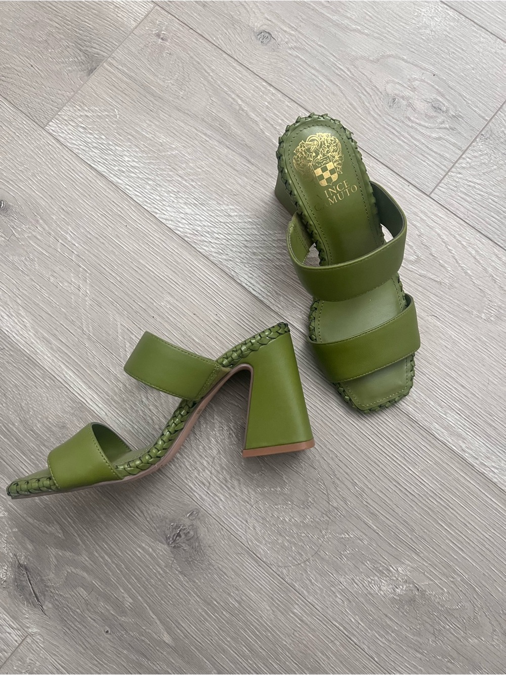 Vince Camuto Olive Green Braided Block Heel Mules